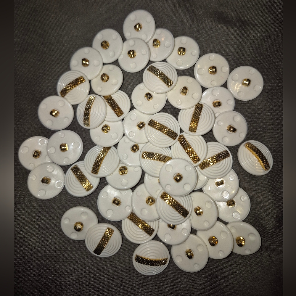 Lot Of 50 Vintage White and Gold Decorative Plastic Shank Buttons